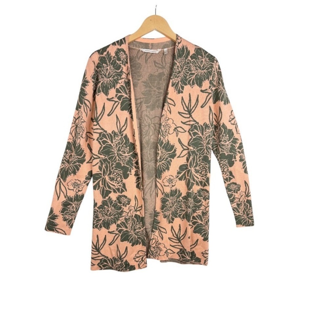 Soft Surroundings Floral Print Open Cardigan size Small Peach/Green